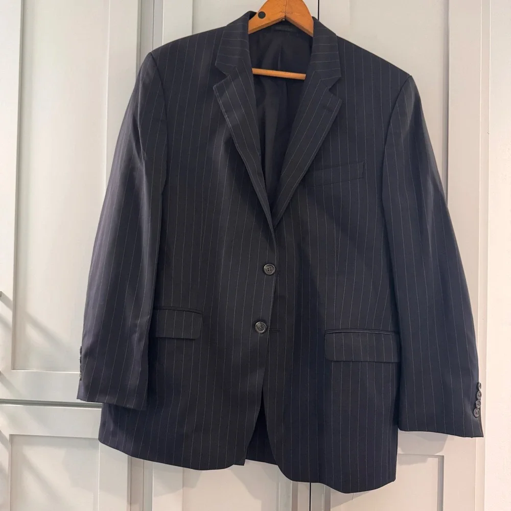 Lauren Ralph Lauren Mens 42R Navy Blue Wide Pinstripe 100% Wool Blazer Jacket